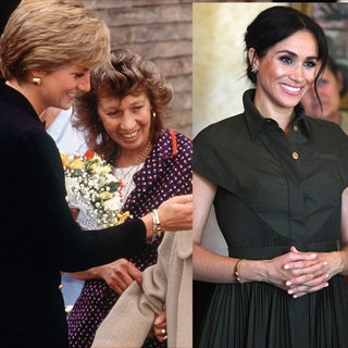 Alongside the butterfly earrings Meghan has also worn a matching gold cuff bracelet featuring two deep blue gemstones...